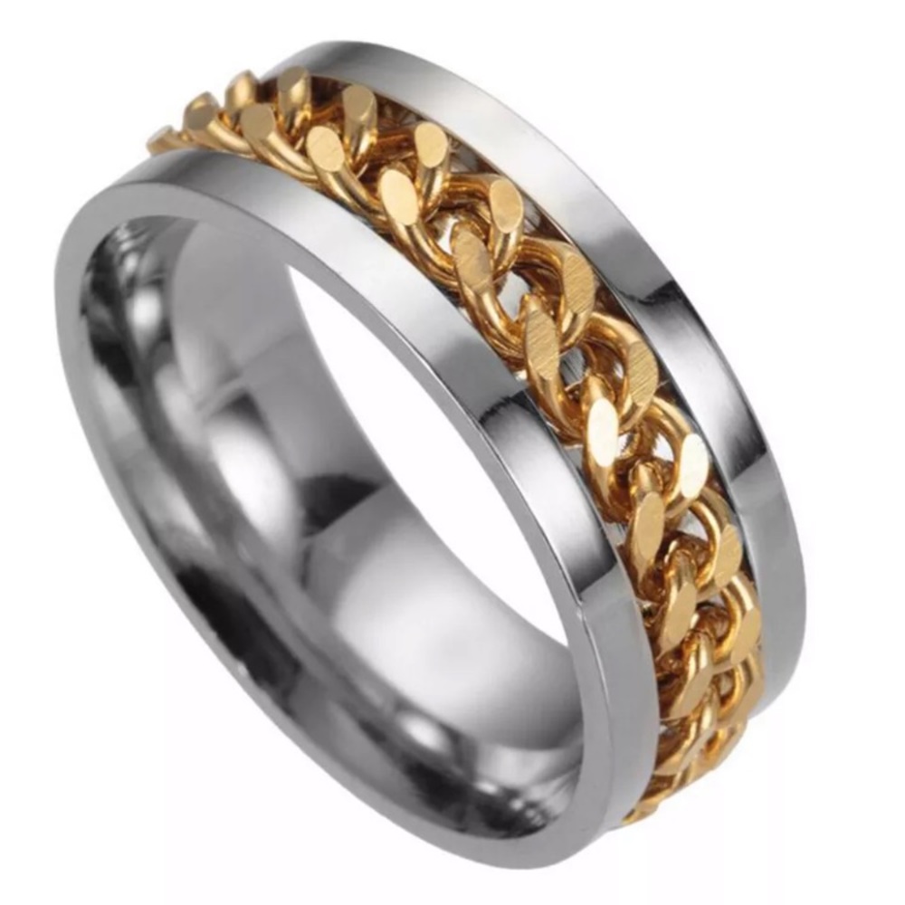 Modern Stainless Steel rotatable gold chain ring